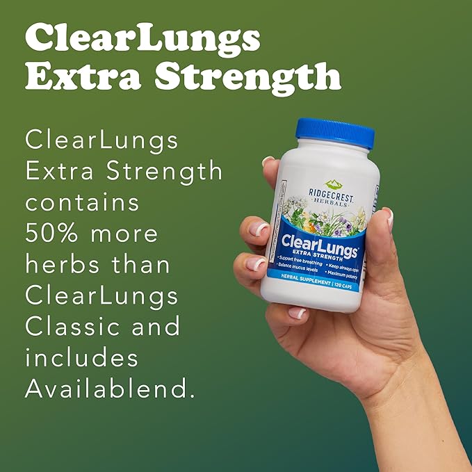 RidgeCrest Herbals ClearLungs Extra Strength Daily Health Supplement Natural Lung and Nasal Wellness Formula (120 Vegan Caps 60 Serv)