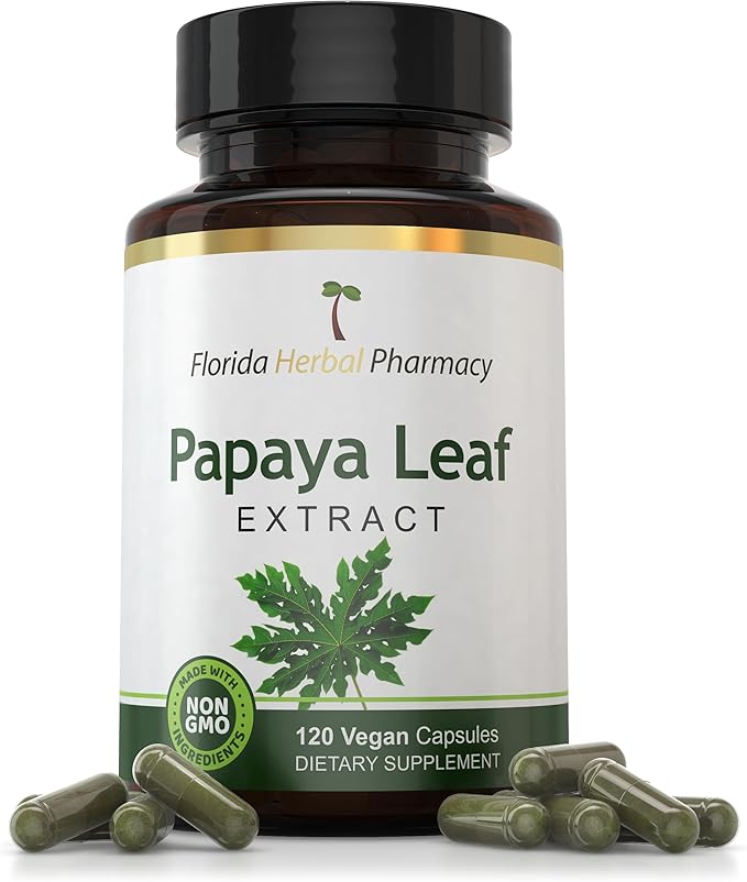 Florida Herbal Pharmacy Papaya Leaf Extract Capsules 10:1 (120 Capsules) 500 mg per Capsule 1000 mg Serving (Pack of 1)