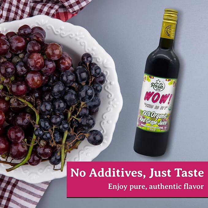 De La Rosa Austrian Red Grape Juice Kosher Non-GMO &amp Gluten Free 100% Organic Red Grape Juice No Sugar Added No Preservative No Water Added 25.4 Oz Glass Bottle (Pack of 2)