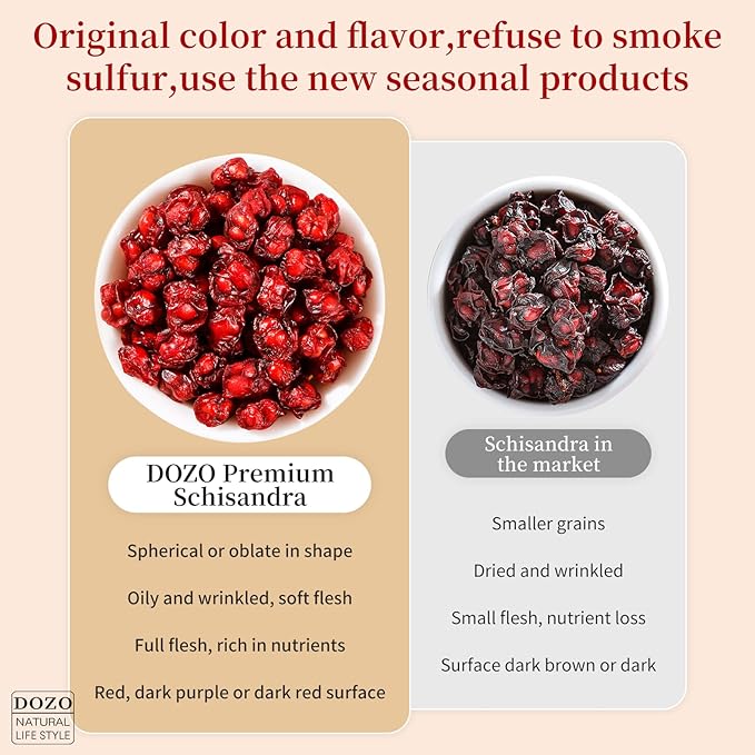 DOZO Dried Schisandra Berry 7.76oz/220g Schisandra Chinensis Tea Dried Omija Tea Whole Berries Dried Loose Berry Herbs Pure Natural Wu Wei Zi Caffeine Free 五味子