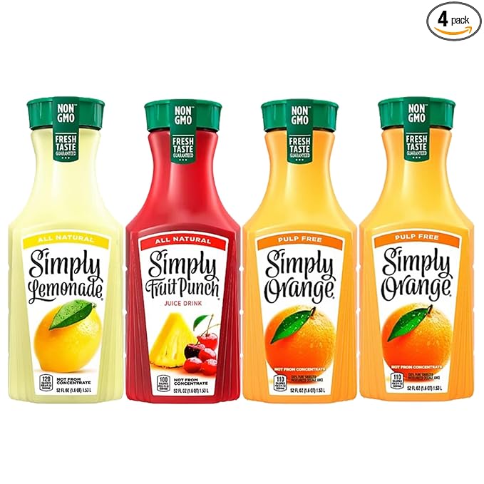 Simply Juice Variety Pack |Orange Pulp-Free Fruit Punch and Lemonade | 4 pk./52 fl. oz.