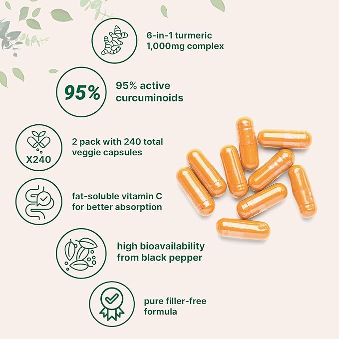 Micro Ingredients Pure Turmeric Curcumin Supplement 1000mg – 95% Curcuminoids with Black Pepper &amp Ginger – High Absorption for Joint &amp Antioxidant Support* – Filler Free 240 Veggie Capsules
