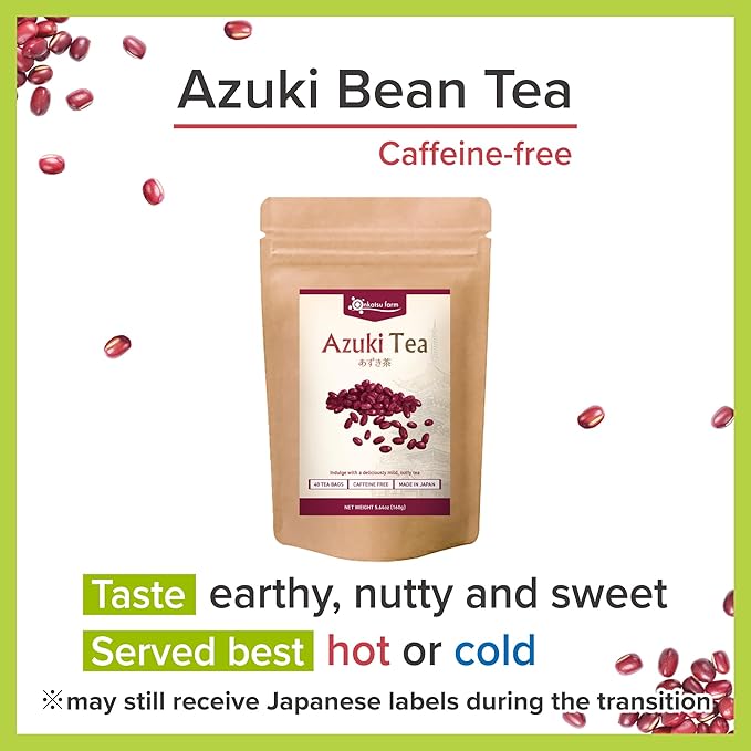 Onkatsu Farm Azuki Bean Premium Japanese Tea Bags Rich Nutty Flavor Hot or Iced Caffeine Free 40 Total Tea Bags