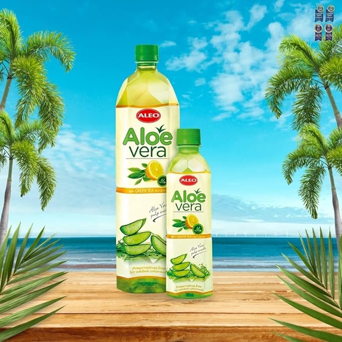 ALEO 1.5L x 12 Premium Green tea and Lemon Aloe Vera Drink - Natural No Preservatives No Artificial Colors Superior Taste Award 2025