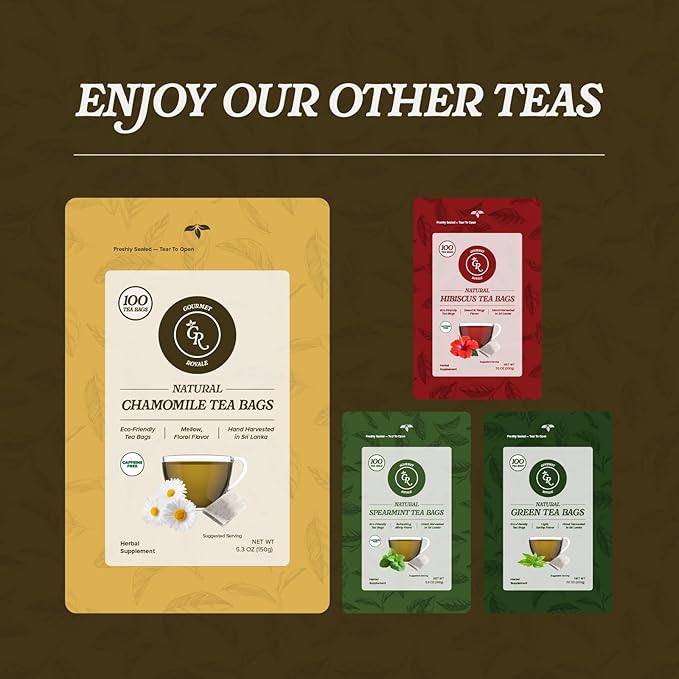 Gourmet Royale Chamomile Tea 100 Count Sustainable Tea Bags Caffeine &amp Sugar Free Premium Chamomile from Sri Lanka Resealable Bag Pure &amp Natural (Pack of 1)