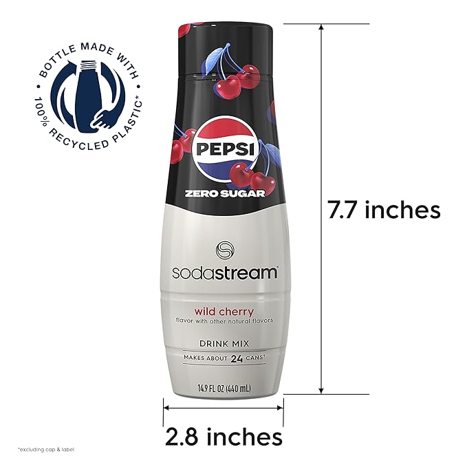 SodaStream Pepsi Wild Cherry MTN Dew Code Red Starry &amp Mug Root Variety Pack Zero Sugar 440ml Pack of 4