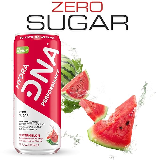 HYDRADNA- Clean Performance Drink Zero Sugar | For Natural Fuel Alertness Boost Stamina120 mg Organic Caffeine Natural Flavors Zero Sucralose Clean Ingredients (12 Pack) (12 Pack Watermelon)