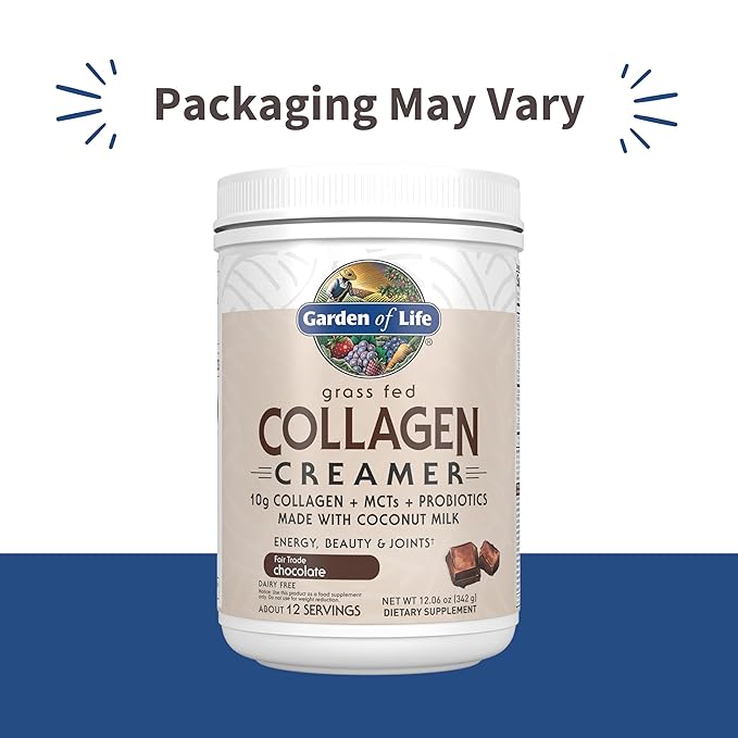 Garden of Life Grass Fed Collagen Creamer Powder - Chocolate 12 Servings Powder for Coffee Energy Beauty Joints Collagen Peptides with Coconut MCTs Keto Protein Supplements