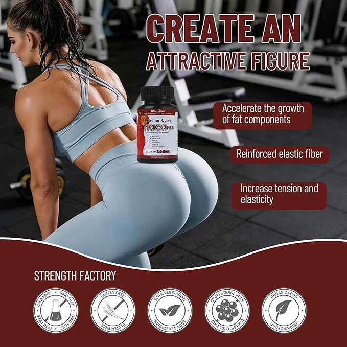 Maca Plus Capsules 7500mg Big Booty Enhancer with Maca Root Gluteus Boost Vitamins for Women's Extreme Curve 60 Count