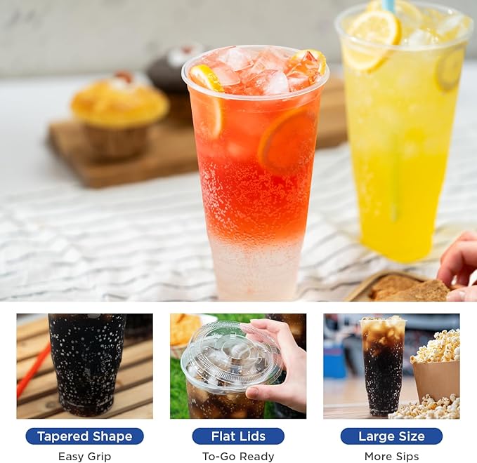 Karat [42oz - 300ct PP Plastic Cold Disposable Plastic Cups - BPA-Free 117mm Diameter Drinking Cups for Cold Beverages Iced Coffee Water Ideal for Parties and Events