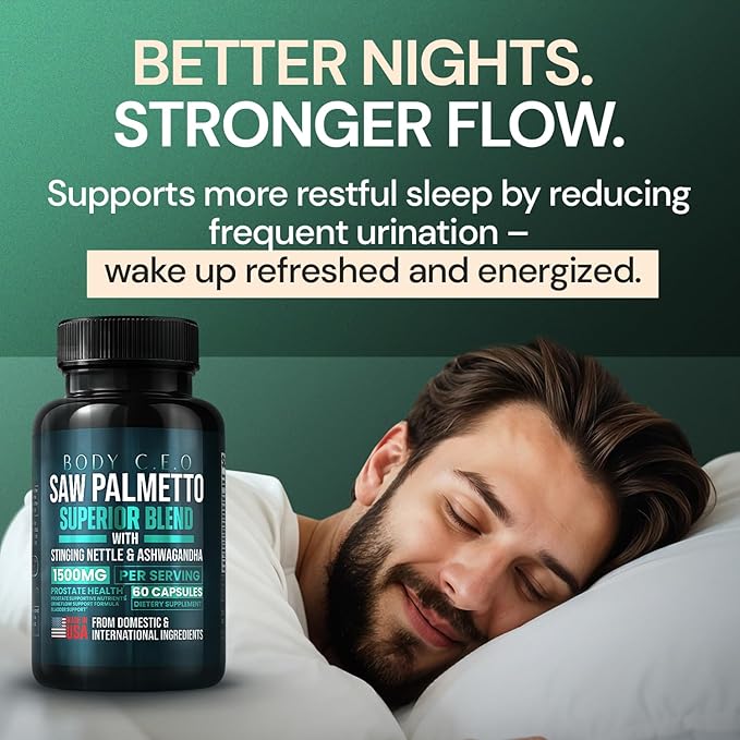 Saw Palmetto for Men - Prostate Health &amp Urinary Support - Stinging Nettle Ashwagandha Lycopene - Support Healthy Bladder Flow &amp Prostate Function - 60 Capsules