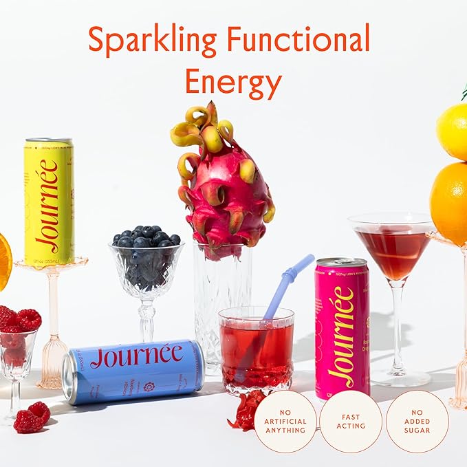 Journée Wellness Energy Drink Natural Caffeine Lion’s Mane L-Theanine 125 mg Caffeine Real Fruit Juice All Natural 0 Added Sugar Cognition Immunity - Variety Pack - Pack of 6