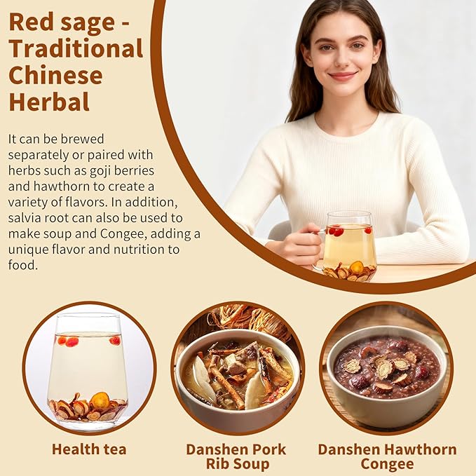 DOZO Dan Shen Root Tea 250g/8.82oz Salvia Miltiorrhiza Root Slices Red Sage Chinese Herbal Tea Sulfur Free No Additives 丹参 丹参片