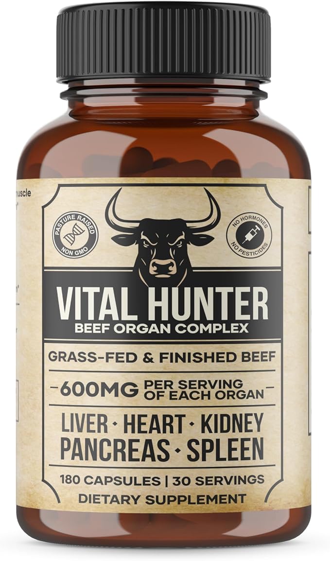 100% Grass Fed &amp Finished Beef Organ Supplement (Liver Heart Kidney Pancreas Spleen) Freeze-Dried Beef Non-GMO 180 Capsules