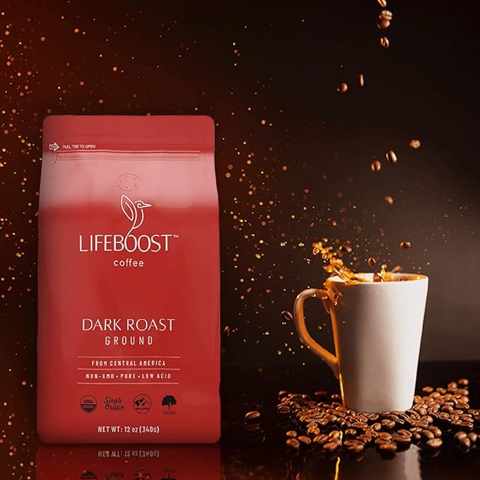 Lifeboost Coffee 3 Pack Dark Roast Ground Coffee - Low Acid Single Origin USDA Organic Coffee - Non-GMO Ground Coffee Beans Dark Roast Third Party Tested For Mycotoxins &amp Pesticides - 12 Ounces