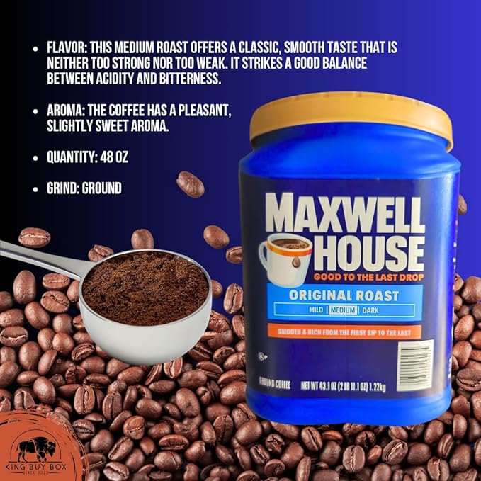 KING BUY BOX Cup 1 PCS Bundle with Original Roast Ground Coffee (43.1 oz 2 Pack) - Medium Roast compatible with Maxwell