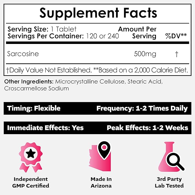 Nootropics Depot Sarcosine Tablets | Chewable | 500mg | 240 Count
