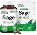 Wild &amp Organic Sage Capsules 1000 mg - Brain Digestive &amp Immune Support - Sage Leaves Extract Supplement - 60 Days of Supply - 120 Herb Capsules - Vegan Non-GMO Gluten-Free No Fillers