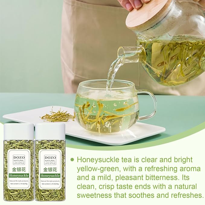 DOZO Dried Honeysuckle Tea 3.52oz/100g Jin Yin Hua Dried Honeysuckle Flower Natural Wild Lonicera Japonica Loose Buds Sulfur Free Caffeine Free Clear Interbal Heat 金银花 金银花茶 清热排浊