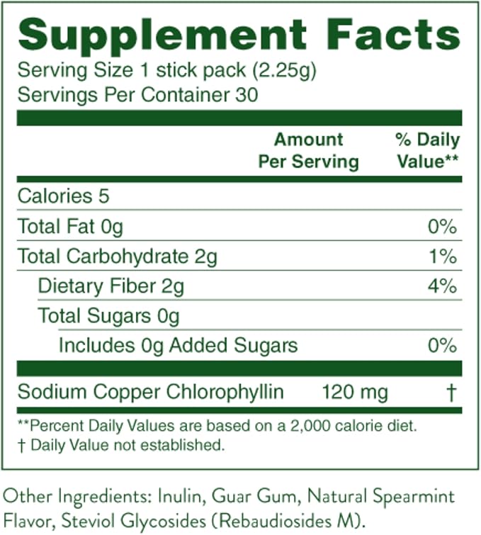 Nature's Sunshine Chlorophyll Stick Packs: Supercharge Your Detox and Boost Gut Health in Convenient Delicious Stick Packs (Spearmint)