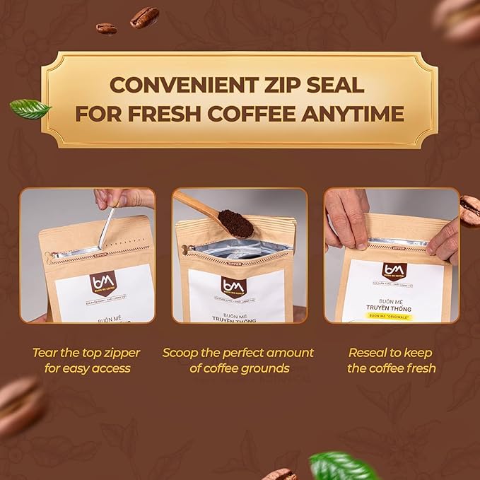 Buon Me Coffee Premium Arabica Ground Coffee Medium Roast 100% Original Arabica Coffee Beans Medium Roast Vietnamese Coffee Strong Flavor for Espresso 17.6oz Bag