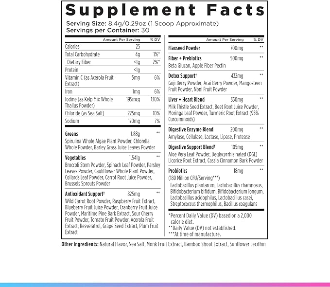 Livingood Daily Greens &amp Superfood Powder Super Greens for Gut Health Green Juice Powder with Spirulina Chlorella and Digestive Enzymes Probiotics for Digestive Support Chocolate 30 Serving