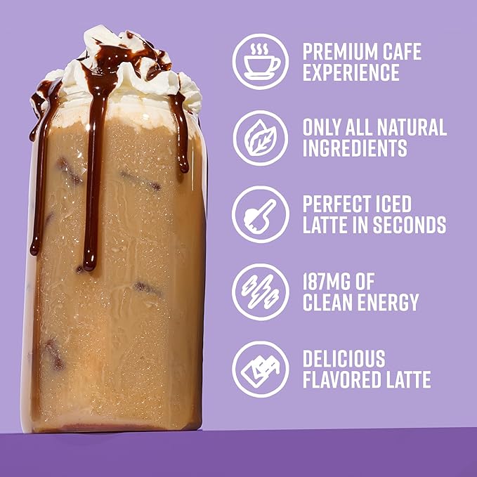 Premium All-Natural Chocolate Mocha Flavored Instant Coffee Cold Brew Latte Mix - 8 Servings - High Caffeine Rich &amp Flavorful Gluten-Free Convenient | MADRINAS