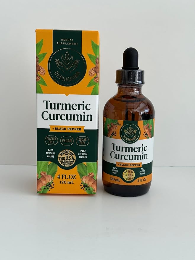 HERBAMAMA Turmeric Liquid Drops - Vegan Immune Digestive &amp Mobility Support with Turmeric Curcumin with Black Pepper Extract - Non-GMO Alcohol &amp Sugar-Free Antioxidant Supplement - 56-Day Su
