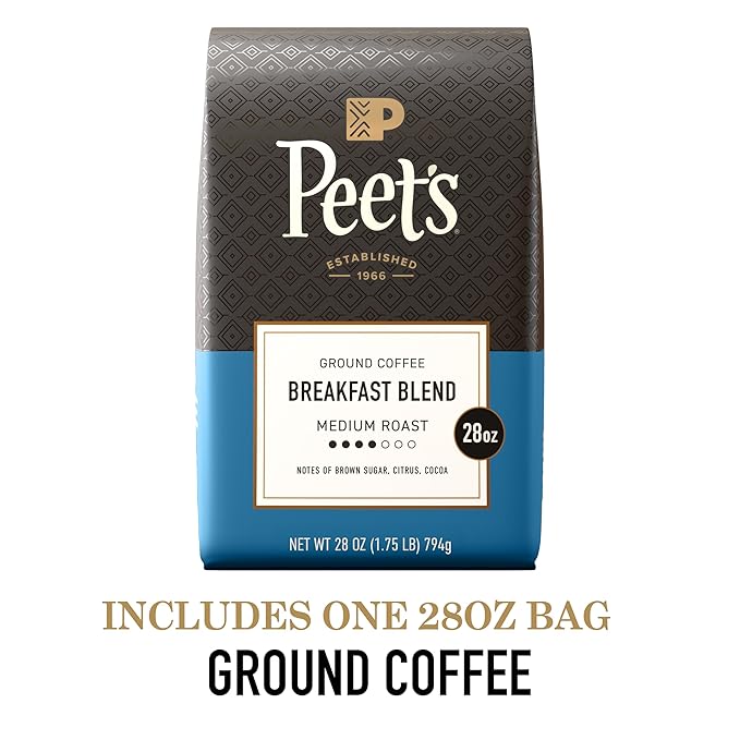 Peet's Coffee Medium Roast Ground Coffee 100% Arabica Coffee - Breakfast Blend 28 Ounce Bag