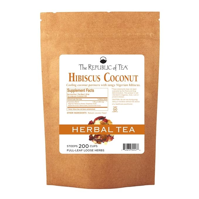 The Republic of Tea Hibiscus Coconut Full-Leaf Herbal Tea 1 Pound / 200 Cups