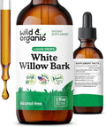 Wild &amp Organic White Willow Bark Extract Liquid Drops - Overall Well-Being Supplement - 500 mg White Willow Bark Herb Tincture - No Alcohol &amp Sugar Non-GMO - 2 fl oz