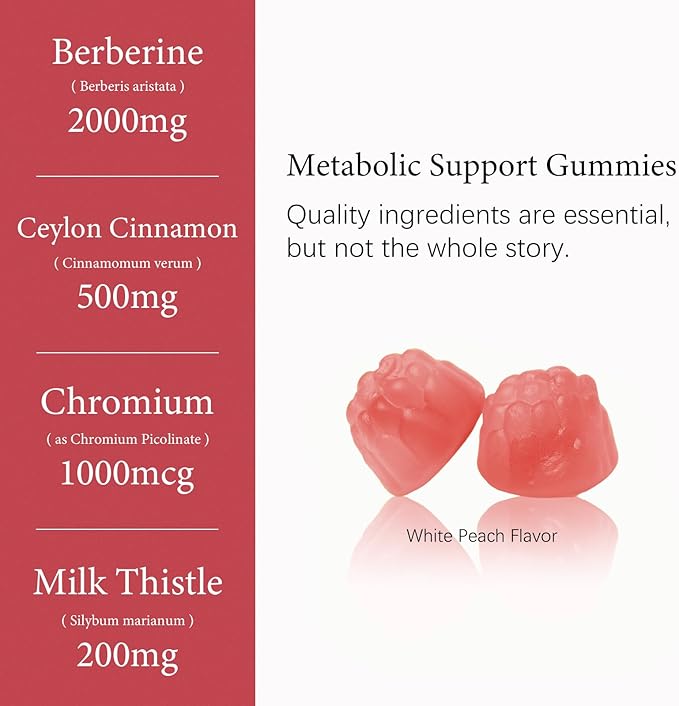 2000mg Berberine Gummies Supplement Berberine HCl with Ceylon Cinnamon Chromium Organic Milk Thistle for Women &amp Men Metabolism Support AMPK Metabolic Activator Sugar Free Vegan 60 Day Sup