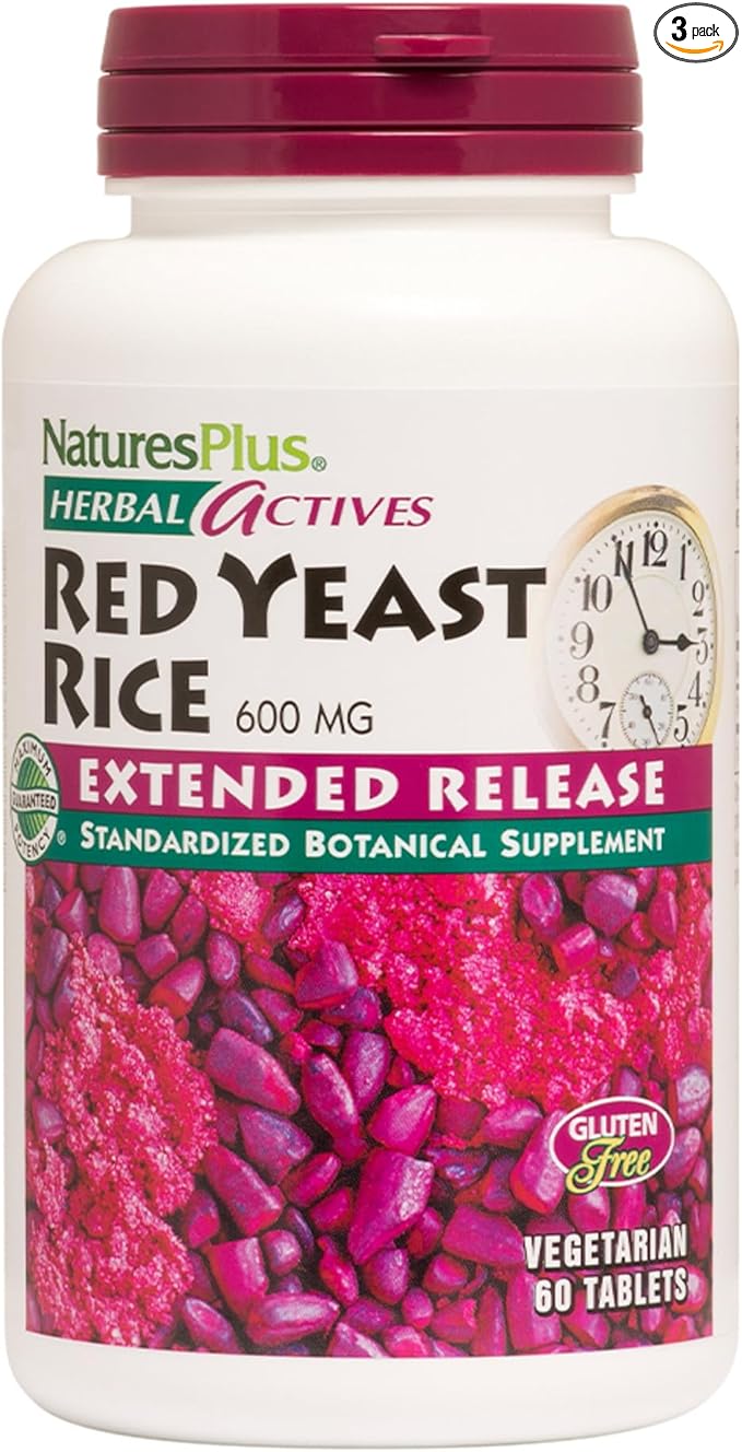 NaturesPlus Herbal Actives Red Yeast Rice Extended Release 600 mg - 60 Tablets Pack of 3 - Supports General Well-Being - Vegetarian Gluten Free - 180 Total Servings