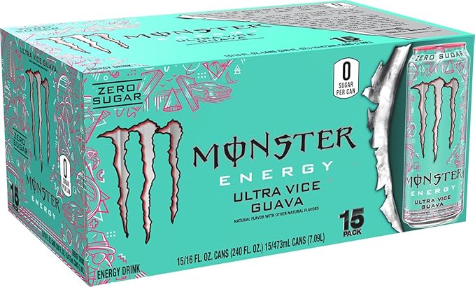 Monster Energy Ultra Vice Guava Sugar Free Energy Drink 16 Ounce (Pack of 15) | Pack of 15