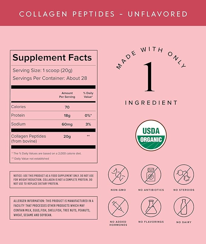Truvani Hydrolyzed Collagen Peptides | Unflavored | 28 Servings | 20g Grass-Fed Collagen Protein Powder | Promotes Hair Skin and Nail Health | Dairy &amp Gluten Free | Women &amp Men | Package May