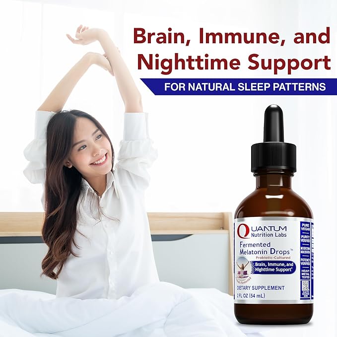 Quantum Nutrition Labs Fermented Melatonin Drops - Melatonin Liquid for Adults Sleep Support Made with Organic Ingredients Vegan Friendly - 2 Fl Oz (54 Servings)