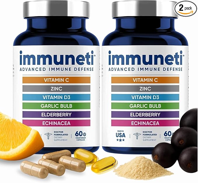 Immuneti Advanced Immune Support – Doctor Formulated 6-in-1 Daily Immunity Supplement – Made in USA – With Vitamin C D3 Zinc Elderberry Garlic &amp Echinacea - Vital Nutrients &amp Antioxidants