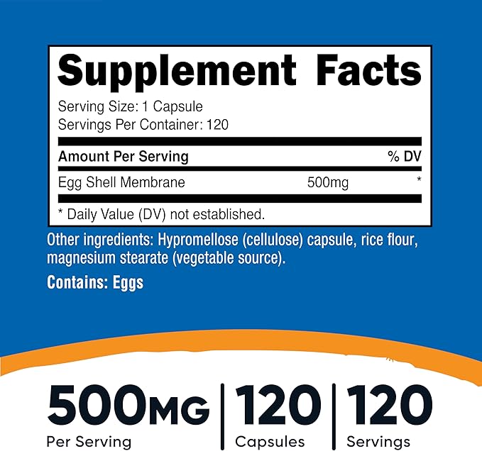Nutricost Egg Shell Membrane 500 MG Per Serving 120 Capsules - GMO Free Gluten Free