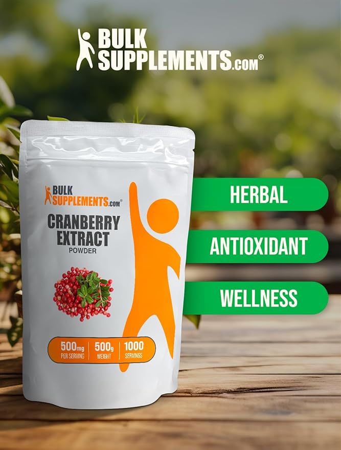 BulkSupplements.com Cranberry Extract Powder - Cranberry Flavoring Powder Sourced from Vaccinium Macrocarpon Fruit - Vegan &amp Gluten Free 500mg per Serving 500g (1.1 lbs) (Pack of 1)