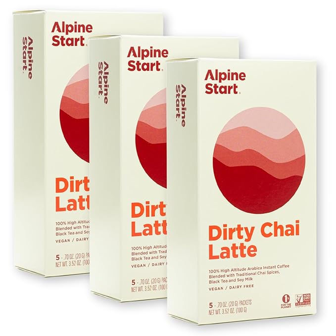 Alpine Start Instant Coffee Original Blend Medium Roast - Individual Powder Mix From High Altitude Arabica Coffee Beans - Hot or Cold Brew for Home Travel Camping Hiking Backpacking (Dirty Chai La
