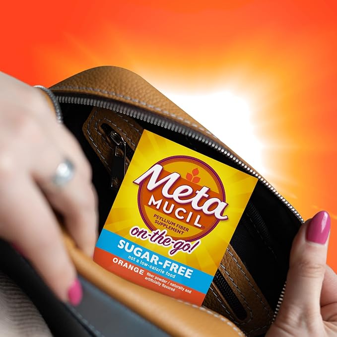 Metamucil On-the-Go Packets Sugar-Free 44 Packets 4-in-1 Psyllium Husk Fiber Supplement Orange Flavored Individual Servings Great for Travel Fiber Supplement for Digestive Health and Regularity