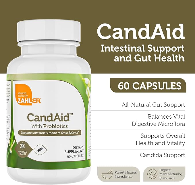 Zahler - CandAid Cleanse Digestive Health Supplement with Probiotics for Women &amp Men - Daily Adults Men &amp Women Probiotic for Gut Health &amp Overgrowth - Kosher (60 Timed Release Capsules)