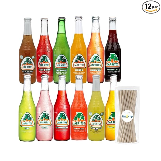 Jarritos Variety Pack Mexican Soft Soda Drink 12 fl oz Glass Bottles 12 Pack + 15 Sugarcane Disposable Straws by KOOL8SHOP Infinite Deals