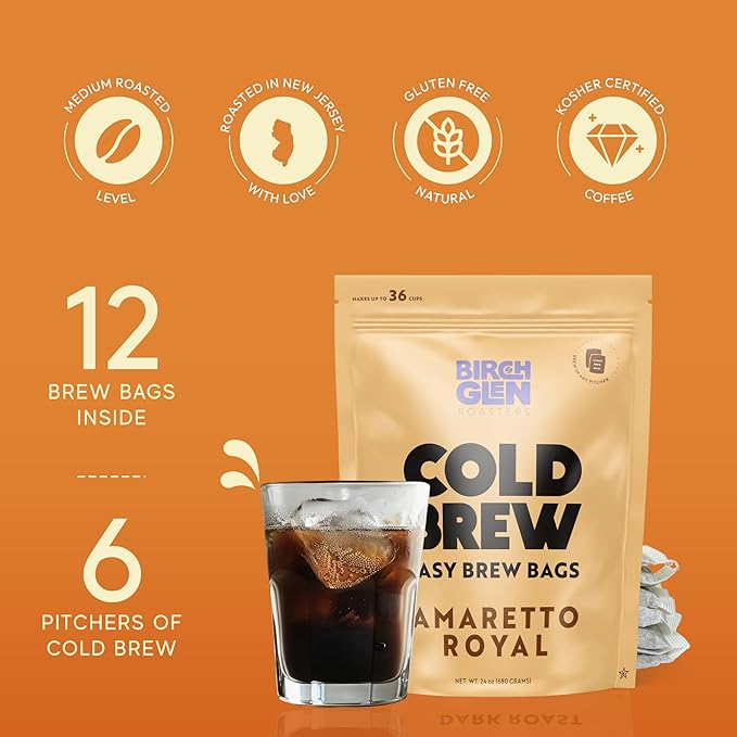 Birch Glen Roasters Cold Brew Coffee Bags - 12 Pack of Coarse Ground Coffee Filter Pitcher Packs for Easy Brewing - 100% Arabica - Yields 6 Pitchers - Crème Brulee Flavor