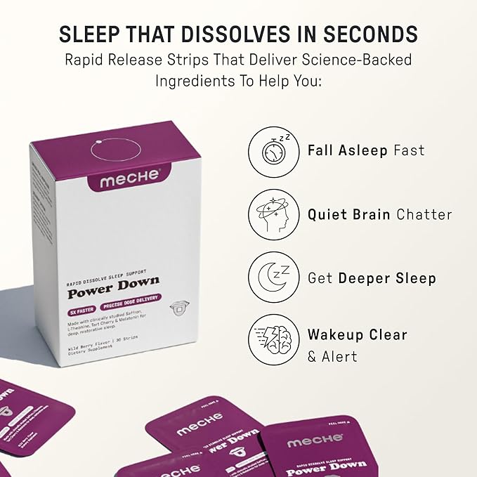 Meche Sleep Rapid Dissolve Strips - Faster Than Melatonin Gummies - Melatonin 5mg L-Theanine Tart Cherry Saffron - Sugar Free Natural Sleep Aids for Adults (30 Sleep Strips)