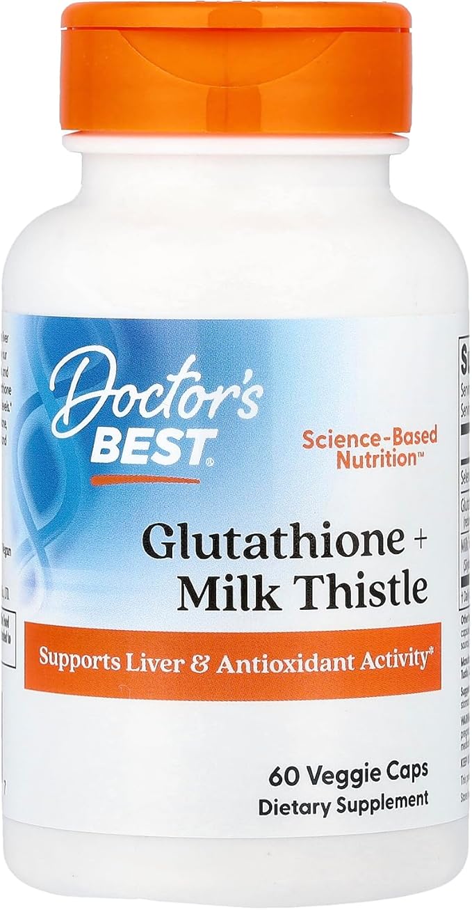Doctor's Best Glutathione + Milk Thistle Supports Liver &amp Antioxidant Activity Non-GMO Gluten Free Soy Free Vegan 60 Veggie Caps