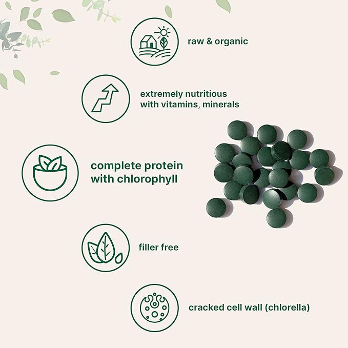 Organic Spirulina Chlorella Tablets 3000mg Per Serving 720 Tablets (4 Month Supply) | 50/50 Blend Superfood | Cracked Cell Wall for Better Absorption | Rich in Vegan Protein &amp Chlorophyll