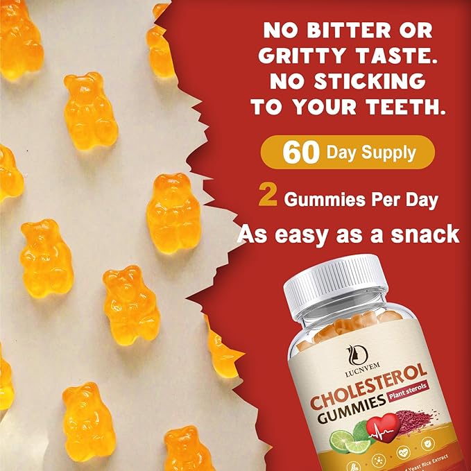 (2 Pack) Cholesterol Supplements Gummies for Cholesterol Healthy Plant Sterols &amp Stanols Red Yeast Rice Citrus Bergamot Complex for Cholesterol Maintain Healthy Cholesterol Levels - 60 Day Sup