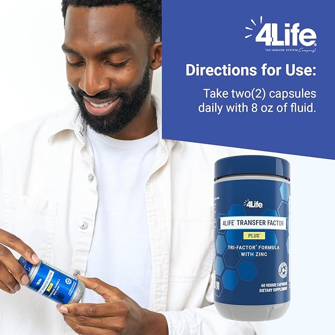 4Life Transfer Factor Plus - Support with Zinc Super Mushroom Blend (Maitake Shiitake Agaricus) and Colostrum &amp Egg Yolk Extracts - 60 Capsules