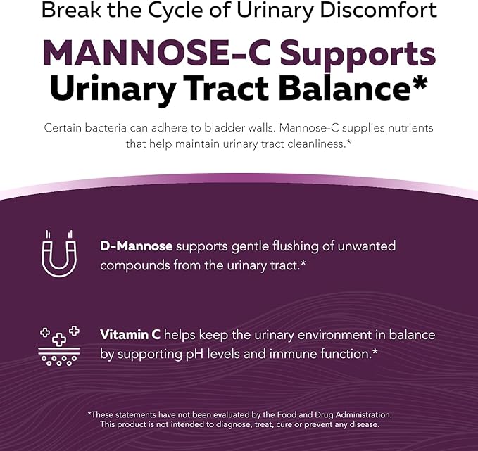 Mannose-C - Organic D Mannose Powder + Whole Food Vitamin C Natural UTI Support Supplement to Flush &amp Cleanse Urinary Tract Certified Organic Urinary Health for Women Vegan Non-GMO (60 Serving